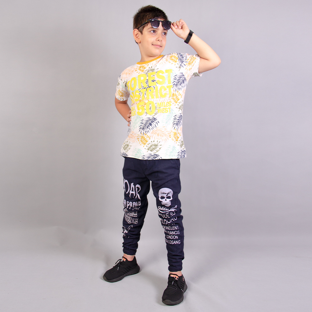 شلوار اسلش پسرانه طرح اسکلت سرمه ای